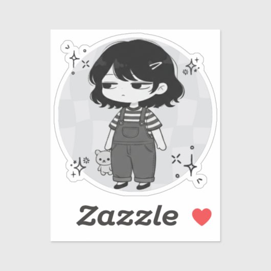 Over It Round Aesthetic Chibi Girl Illustration シール (シート)