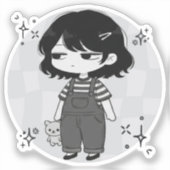 Over It Round Aesthetic Chibi Girl Illustration シール (正面)