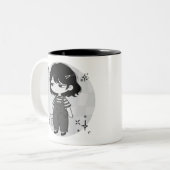Over It Round Aesthetic Chibi Girl Illustration ツートーンマグカップ (正面左)