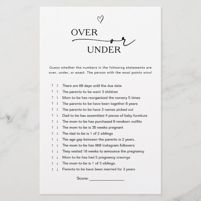 Over or Under Baby Game (正面)