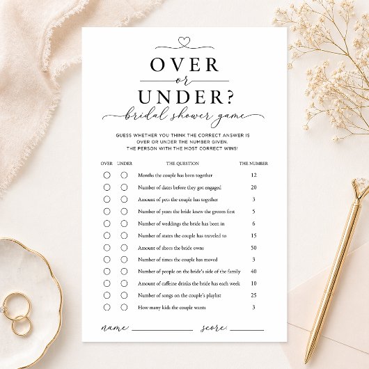 Over or Under Bridal Shower Game Card チラシ