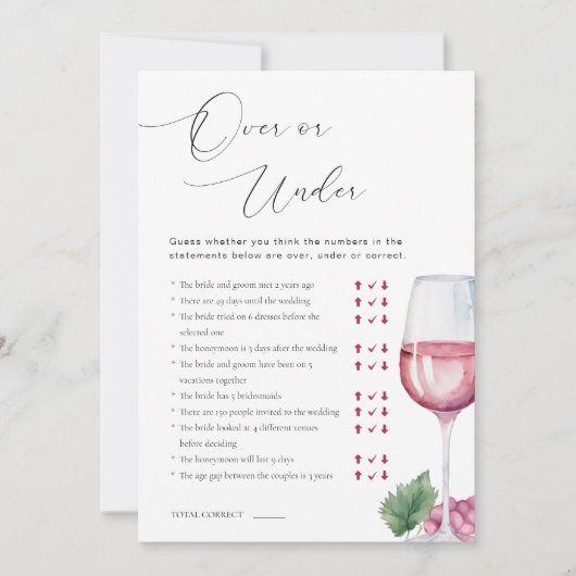 Over or Under Vino before Vows Bridal Shower Game 招待状 (正面)