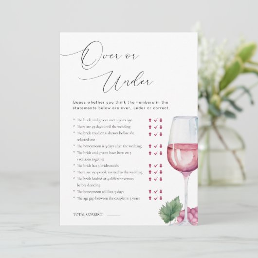 Over or Under Vino before Vows Bridal Shower Game 招待状 (スタンド正面)