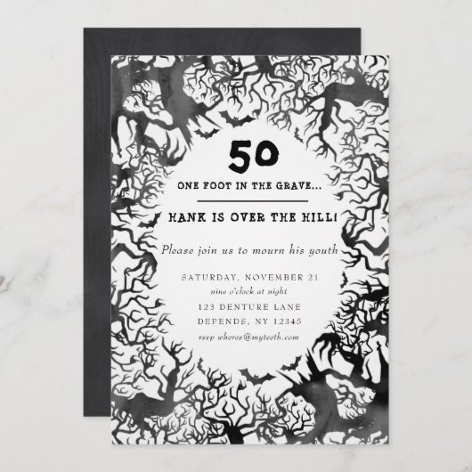 Over the Hill Birthday Party Invitation(英語) 招待状 (正面/裏面)