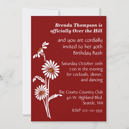 Over the Hill Birthday Party Invitation（英語） 招待状 (正面)