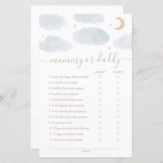 Over the Mommy or Daddy Baby Shower Game (正面/裏面)