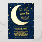 Over The Moon | ベビーシャワーのリアル 箔招待状 (正面)