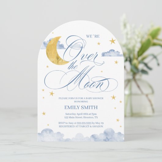 Over The Moon Baby Shower 招待状 (スタンド正面)
