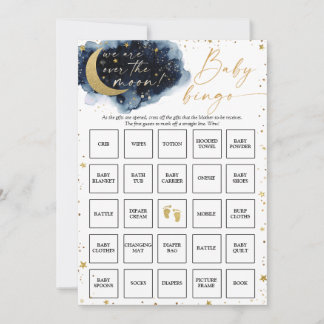 Over the Moon Baby Shower Bingo Game Card 招待状