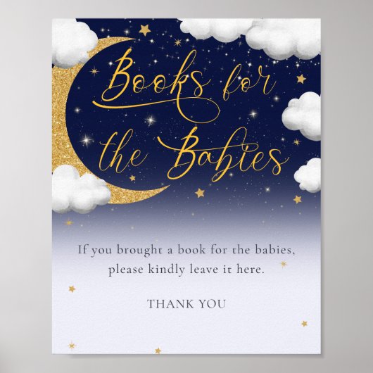 Over the Moon Baby Shower Books for Babies Sign ポスター (正面)