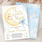 Over the Moon Baby Shower Boy Blue Bow Moon 招待状