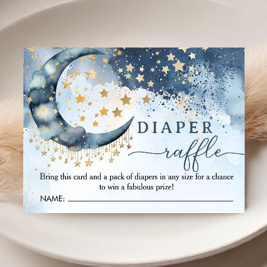 Over The Moon Baby Shower Boy Blue Diaper Raffle  エンクロージャーカード