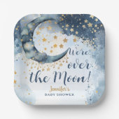 Over The Moon Baby Shower Boy Blue Paper Plate ペーパープレート (正面)