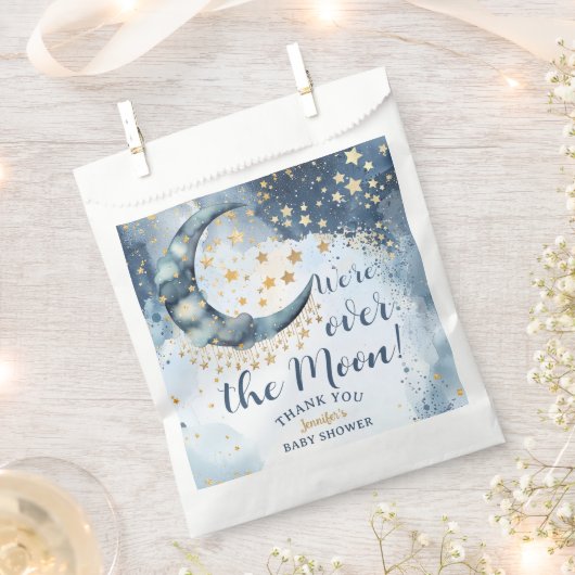 Over The Moon Baby Shower Boy Blue Twinkle Star フェイバーバッグ (クリップ留めされた状態)