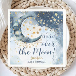 Over The Moon Baby Shower Boy Blue Twinkle Stars スタンダードカクテルナプキン
