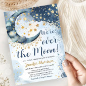 Over The Moon Baby Shower Boy Blue Twinkle Stars 招待状