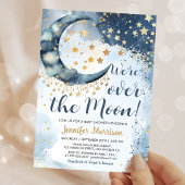 Over The Moon Baby Shower Boy Blue Twinkle Stars 招待状