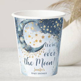 Over The Moon Baby Shower Boy Blue Twinkle Stars 紙コップ