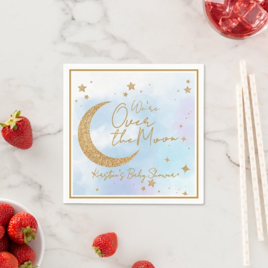 Over the Moon Baby Shower Cocktail Napkin スタンダードカクテルナプキン (インサイチュ)