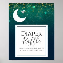 Over the Moon Baby Shower Diaper Raffle Party Sign ポスター