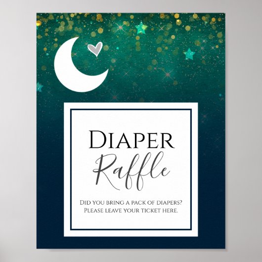 Over the Moon Baby Shower Diaper Raffle Party Sign ポスター (正面)