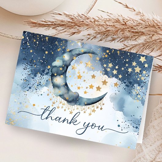 Over The Moon Baby Shower Folded Thank You Card サンキューカード