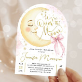 Over the Moon Baby Shower Girl Pink Bow Cute Arch 招待状