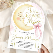 Over the Moon Baby Shower Girl Pink Bow Cute Arch 招待状