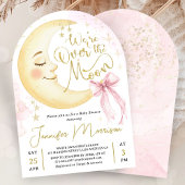Over the Moon Baby Shower Girl Pink Bow Cute Arch 招待状