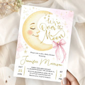 Over the Moon Baby Shower Girl Pink Bow Cute Moon 招待状