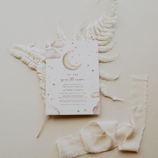 Over the Moon Baby Shower Invitation 招待状