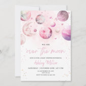 Over The Moon Baby Shower Invite, Girl Baby Shower 招待状 (正面)