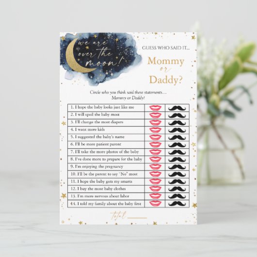 Over the Moon Baby Shower Mommy Or Daddy Game Card 招待状 (スタンド正面)