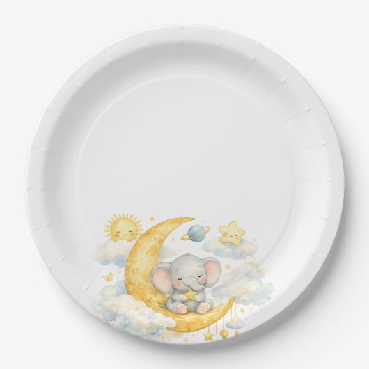 Over the Moon Baby Shower Paper Plates ペーパープレート (正面)