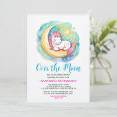 Over the Moon Baby Shower – Sleeping Unicorn  招待状 (スタンド正面)