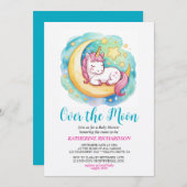 Over the Moon Baby Shower – Sleeping Unicorn  招待状 (正面/裏面)