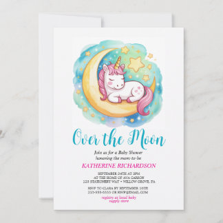 Over the Moon Baby Shower – Sleeping Unicorn  招待状