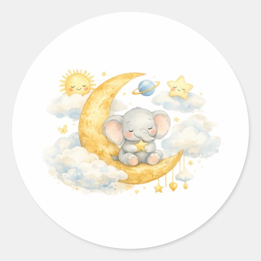 Over the Moon Baby Shower Stickers ラウンドシール (正面)