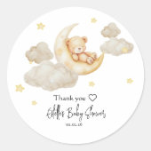 Over The Moon Baby Shower Stickers with Teddy Bear ラウンドシール (正面)