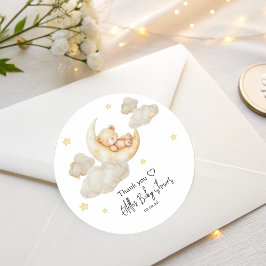 Over The Moon Baby Shower Stickers with Teddy Bear ラウンドシール