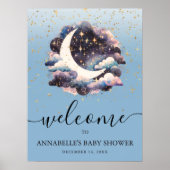 Over The Moon Baby Shower Welcome Sign ポスター (正面)