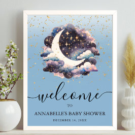 Over The Moon Baby Shower Welcome Sign ポスター