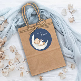 Over the Moon Bear Blue Baby Shower ラウンドシール