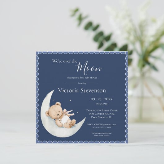 Over the Moon Bear Navy Blue Baby Shower (スタンド正面)