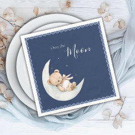 Over the Moon Bear Navy Blue Baby Shower スタンダードカクテルナプキン