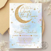 Over the Moon Blue Foil Baby Shower Invitation 箔招待状