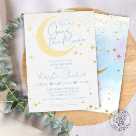 Over the Moon Blue Foil Baby Shower Invitation 箔招待状