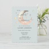 Over The Moon Boho Celestial Blue Baby shower 招待状 (スタンド正面)