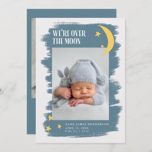 Over The Moon Boyフォト誕生 案内状 (正面/裏面)