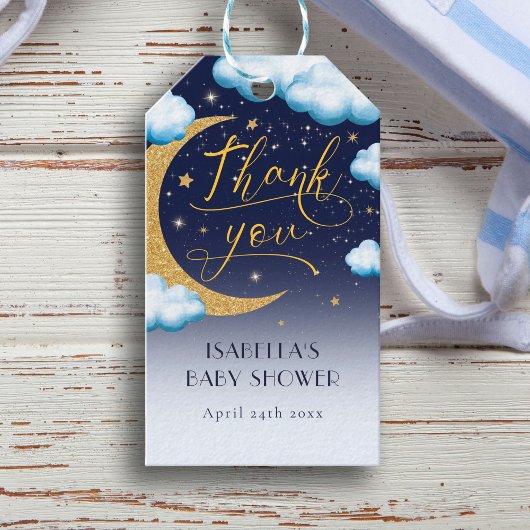 Over the Moon Boy Baby Showerありがとう ギフトタグ